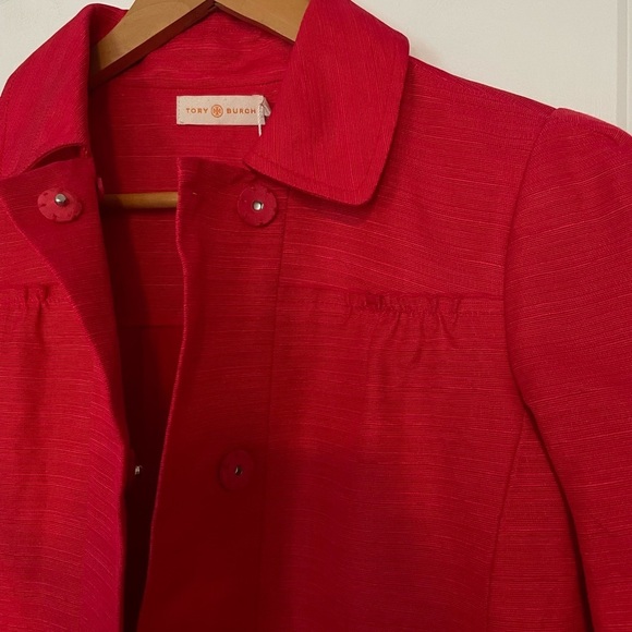 Tory Burch Landry Cropped Dress Jacket size 8 carnival red textured holiday - Picture 8 of 12